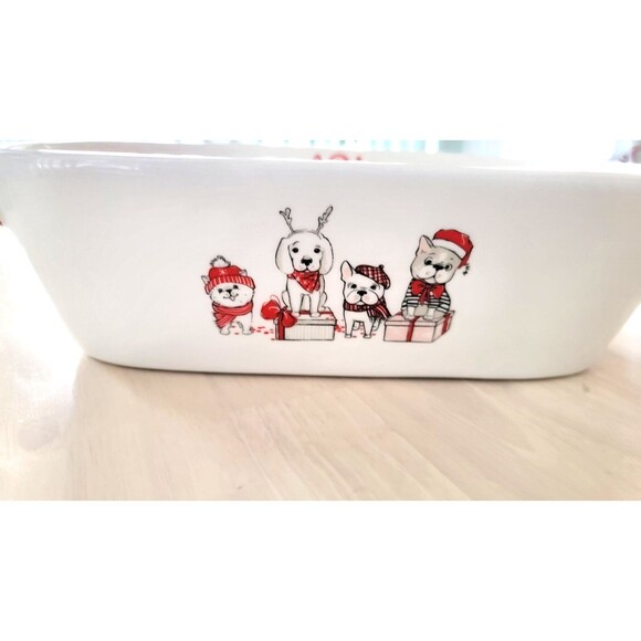 Whimsical Cupboard Ceramic Oblong Christmas Dog Themed Ovenproof Dish NEW 11x8x3 - Picture 3 of 8